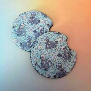 SKELETON bubbles Car Coasters | New Set Of Two Sublimated Car Coasters